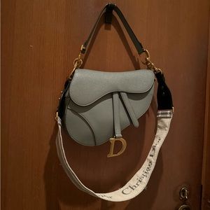 Dior Stone Gray Grained Calfskin Saddle Bag